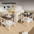 Ensemble de 3 tables basses et tables d'appoint, tables modernes en verre avec étagère de rangement en MDF et pieds en métal robustes pour le salon