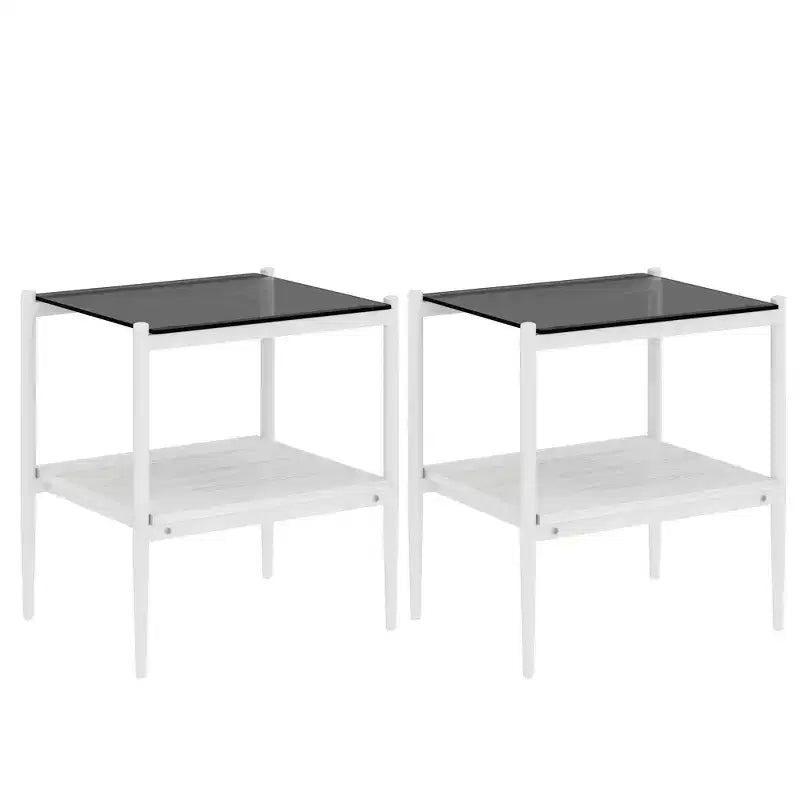 Ensemble de 3 tables basses et tables d'appoint, tables modernes en verre avec étagère de rangement en MDF et pieds en métal robustes pour le salon