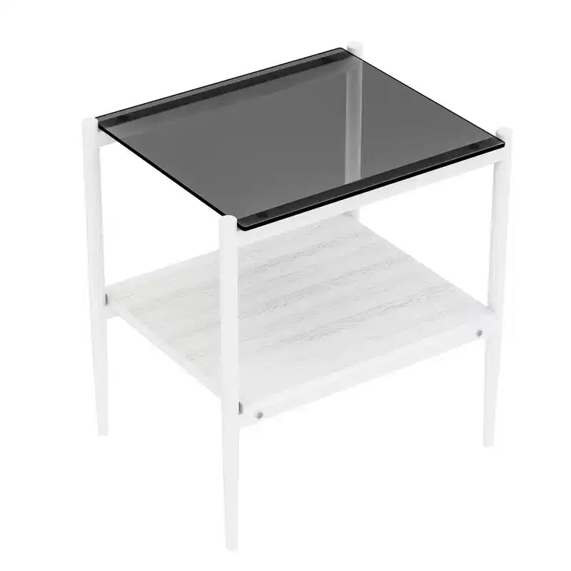 Ensemble de 3 tables basses et tables d'appoint, tables modernes en verre avec étagère de rangement en MDF et pieds en métal robustes pour le salon