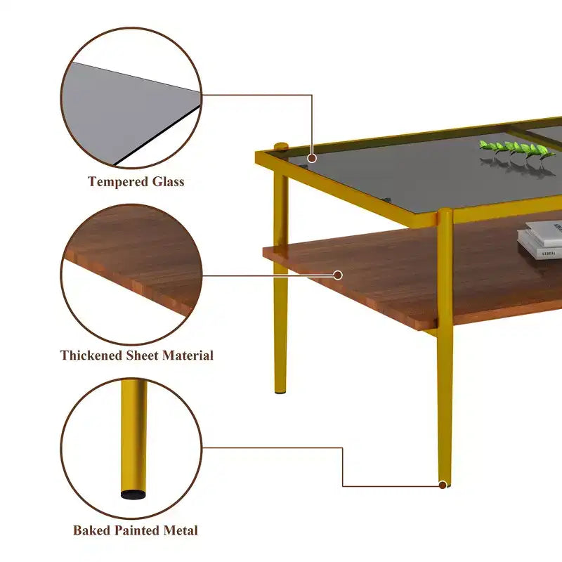 Ensemble de 3 tables basses et tables d'appoint, tables modernes en verre avec étagère de rangement en MDF et pieds en métal robustes pour le salon