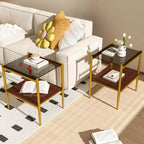 Ensemble de 3 tables basses et tables d'appoint, tables modernes en verre avec étagère de rangement en MDF et pieds en métal robustes pour le salon