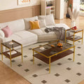 Set of 3 Coffee Table and End Tables, Modern Glass Tables with MDF Storage Layer and Sturdy Metal Legs for Living Room