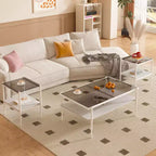 Ensemble de 3 tables basses et tables d'appoint, tables modernes en verre avec étagère de rangement en MDF et pieds en métal robustes pour le salon
