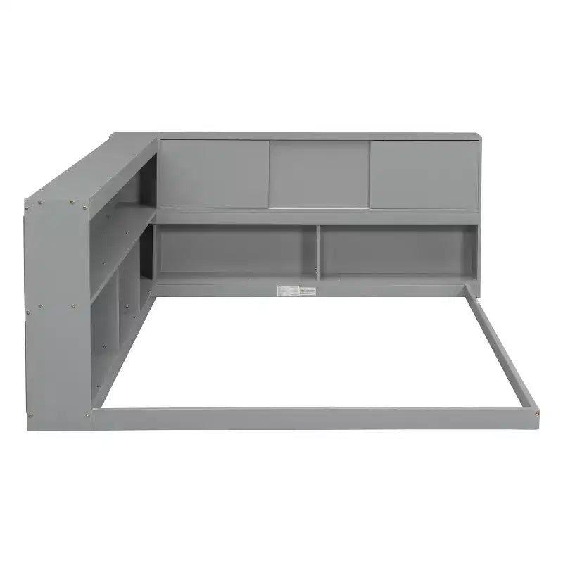 Bellemave Lit mezzanine en L pleine grandeur avec bibliothèque, lit de repos en bois avec tête de lit bibliothèque de rangement, cadre de lit de repos pleine grandeur pour adultes, enfants, adolescents, gris