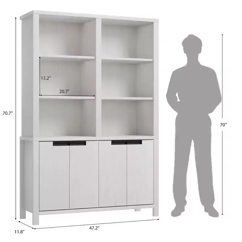 Bibliothèque haute de 179,5 cm avec portes et étagère réglable, bibliothèque double de 5 niveaux avec armoire et double rangement, étagère en bois style ferme