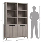 Bibliothèque haute de 179,5 cm avec portes et étagère réglable, bibliothèque double de 5 niveaux avec armoire et double rangement, étagère en bois style ferme