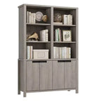 Bibliothèque haute de 179,5 cm avec portes et étagère réglable, bibliothèque double de 5 niveaux avec armoire et double rangement, étagère en bois style ferme