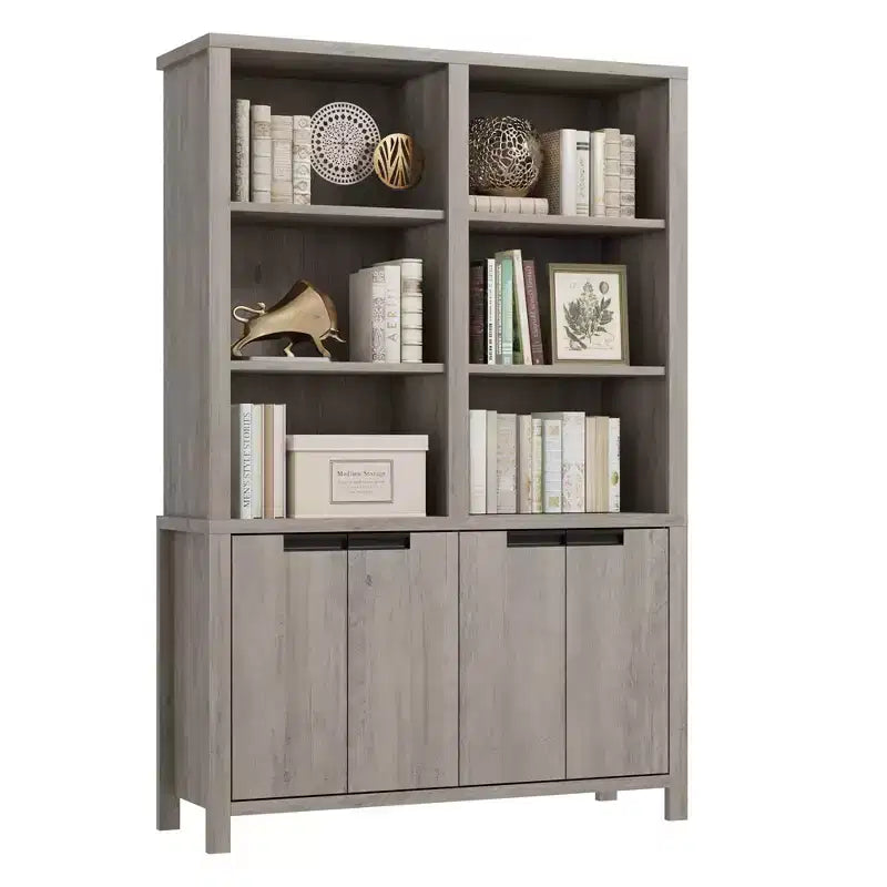 Bibliothèque haute de 179,5 cm avec portes et étagère réglable, bibliothèque double de 5 niveaux avec armoire et double rangement, étagère en bois style ferme
