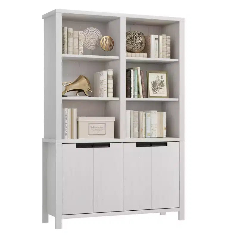 Bibliothèque haute de 179,5 cm avec portes et étagère réglable, bibliothèque double de 5 niveaux avec armoire et double rangement, étagère en bois style ferme