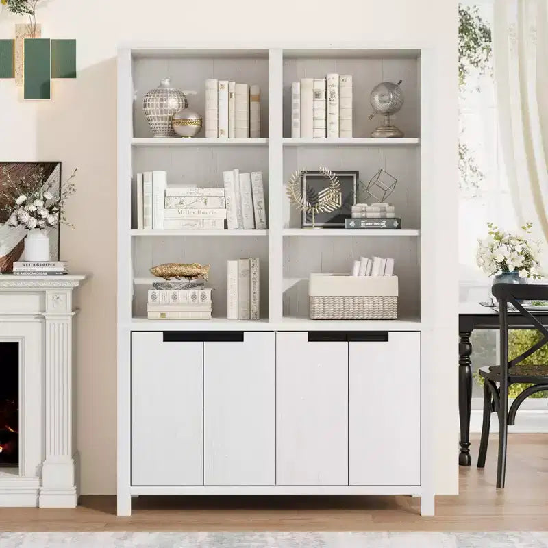 Bibliothèque haute de 179,5 cm avec portes et étagère réglable, bibliothèque double de 5 niveaux avec armoire et double rangement, étagère en bois style ferme