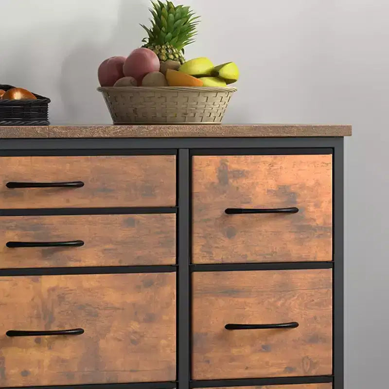 Meuble TV long de 55'' avec prise électrique, centre de divertissement, unité de rangement avec tiroirs en tissu pour chambre à coucher, commode large avec 10 grands tiroirs