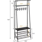 4-in-1 Hall Tree with Bench and Shoe Storage, Entryway Coat Rack with Hooks, Shelf, and Metal Frame Organizer