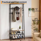 4-in-1 Hall Tree with Bench and Shoe Storage, Entryway Coat Rack with Hooks, Shelf, and Metal Frame Organizer