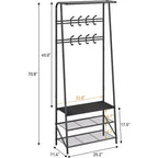 4-in-1 Hall Tree with Bench and Shoe Storage, Entryway Coat Rack with Hooks, Shelf, and Metal Frame Organizer