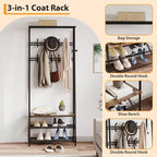 4-in-1 Hall Tree with Bench and Shoe Storage, Entryway Coat Rack with Hooks, Shelf, and Metal Frame Organizer