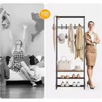 4-in-1 Hall Tree with Bench and Shoe Storage, Entryway Coat Rack with Hooks, Shelf, and Metal Frame Organizer