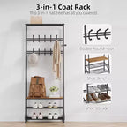 4-in-1 Hall Tree with Bench and Shoe Storage, Entryway Coat Rack with Hooks, Shelf, and Metal Frame Organizer