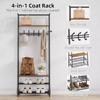 4-in-1 Hall Tree with Bench and Shoe Storage, Entryway Coat Rack with Hooks, Shelf, and Metal Frame Organizer