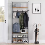 4-in-1 Hall Tree with Bench and Shoe Storage, Entryway Coat Rack with Hooks, Shelf, and Metal Frame Organizer