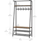 4-in-1 Hall Tree with Bench and Shoe Storage, Entryway Coat Rack with Hooks, Shelf, and Metal Frame Organizer