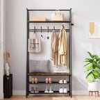 4-in-1 Hall Tree with Bench and Shoe Storage, Entryway Coat Rack with Hooks, Shelf, and Metal Frame Organizer