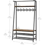 4-in-1 Hall Tree with Bench and Shoe Storage, Entryway Coat Rack with Hooks, Shelf, and Metal Frame Organizer