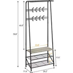 4-in-1 Hall Tree with Bench and Shoe Storage, Entryway Coat Rack with Hooks, Shelf, and Metal Frame Organizer