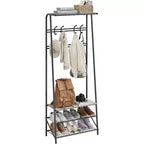 4-in-1 Hall Tree with Bench and Shoe Storage, Entryway Coat Rack with Hooks, Shelf, and Metal Frame Organizer