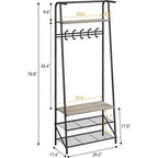 4-in-1 Hall Tree with Bench and Shoe Storage, Entryway Coat Rack with Hooks, Shelf, and Metal Frame Organizer