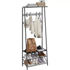 4-in-1 Hall Tree with Bench and Shoe Storage, Entryway Coat Rack with Hooks, Shelf, and Metal Frame Organizer