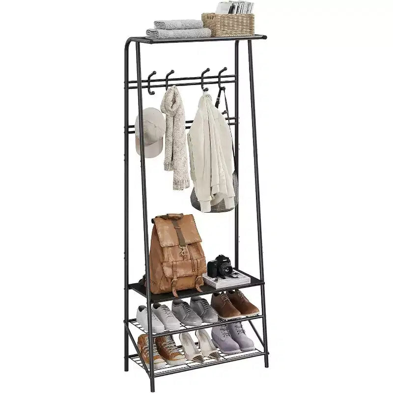 4-in-1 Hall Tree with Bench and Shoe Storage, Entryway Coat Rack with Hooks, Shelf, and Metal Frame Organizer