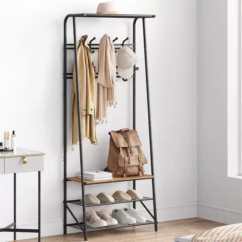4-in-1 Hall Tree with Bench and Shoe Storage, Entryway Coat Rack with Hooks, Shelf, and Metal Frame Organizer