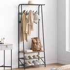 4-in-1 Hall Tree with Bench and Shoe Storage, Entryway Coat Rack with Hooks, Shelf, and Metal Frame Organizer