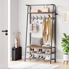 4-in-1 Hall Tree with Bench and Shoe Storage, Entryway Coat Rack with Hooks, Shelf, and Metal Frame Organizer