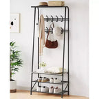 4-in-1 Hall Tree with Bench and Shoe Storage, Entryway Coat Rack with Hooks, Shelf, and Metal Frame Organizer