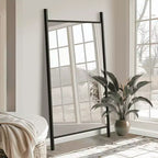 MAYEERTY Miroir pleine longueur en bois massif échelle rectangulaire noyer 63x24x1in sans support