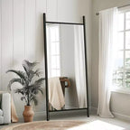 MAYEERTY Miroir pleine longueur en bois massif échelle rectangulaire noyer 63x24x1in sans support