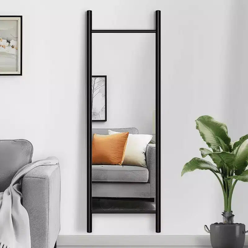 MAYEERTY Miroir pleine longueur en bois massif échelle rectangulaire noyer 63x24x1in sans support