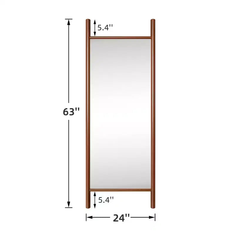 MAYEERTY Miroir pleine longueur en bois massif échelle rectangulaire noyer 63x24x1in sans support