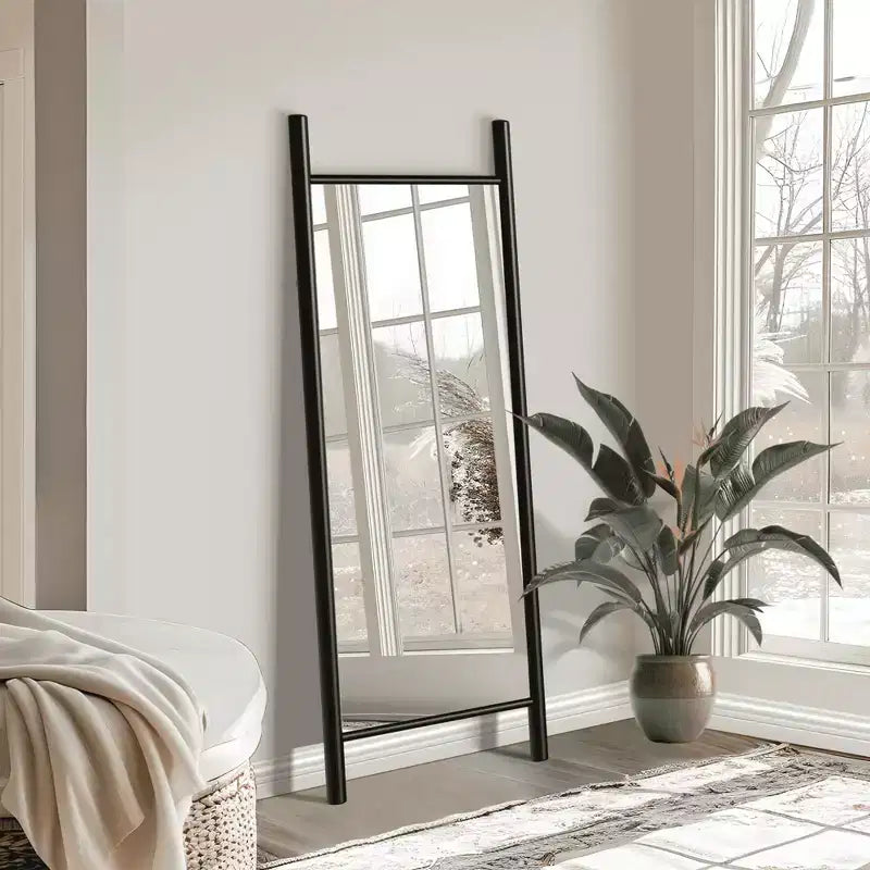 MAYEERTY Miroir pleine longueur en bois massif échelle rectangulaire noyer 63x24x1in sans support