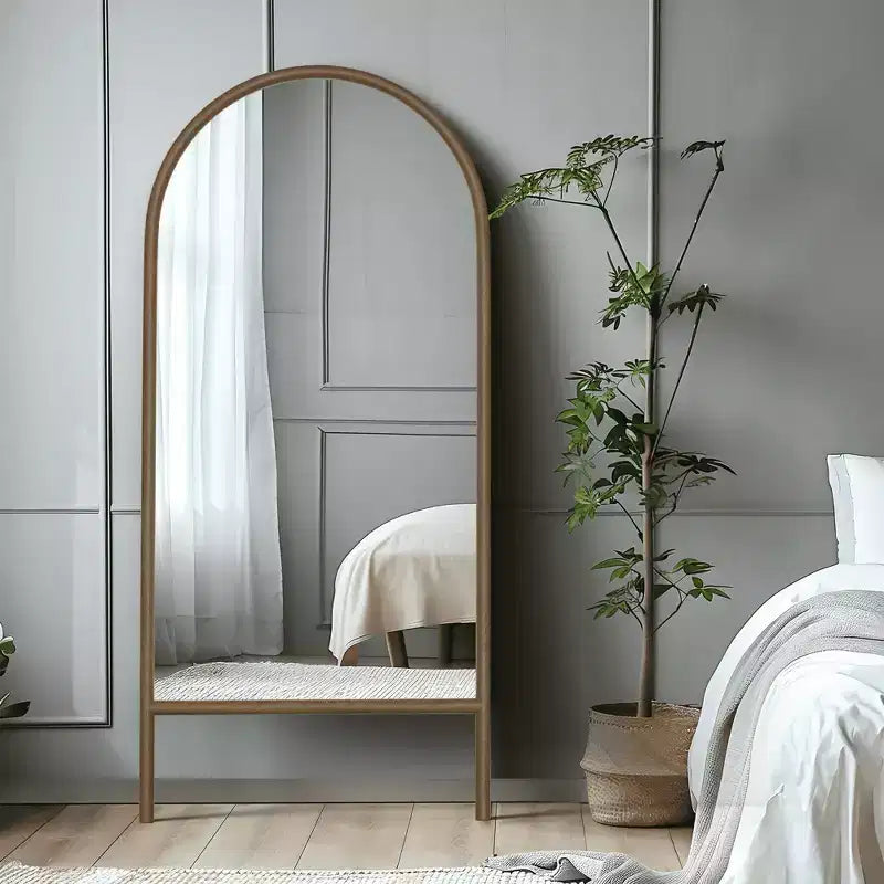 MAYEERTY Miroir pleine longueur en bois massif échelle rectangulaire noyer 63x24x1in sans support