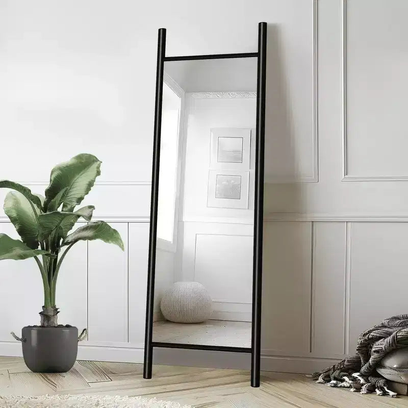 MAYEERTY Miroir pleine longueur en bois massif échelle rectangulaire noyer 63x24x1in sans support