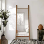 MAYEERTY Miroir pleine longueur en bois massif échelle rectangulaire noyer 63x24x1in sans support