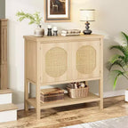 COZONY Farmhouse Console Table with 2-Door Storage and Shelf, Rustic Entryway Sofa Table Coffee Bar for Living Room