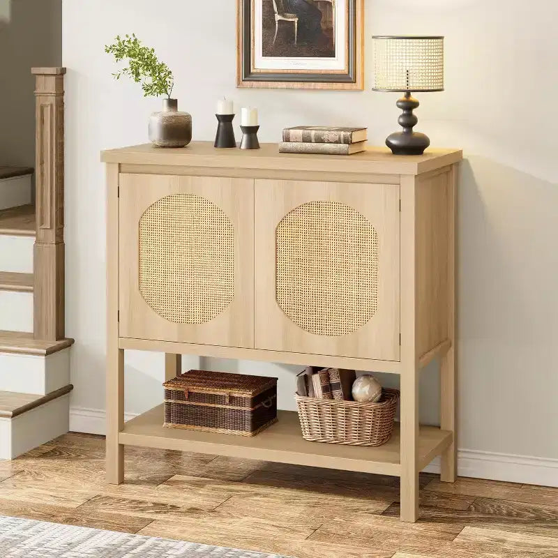 Table console de ferme COZONY avec rangement à 2 portes et étagère, table de canapé rustique pour entrée, bar à café pour salon