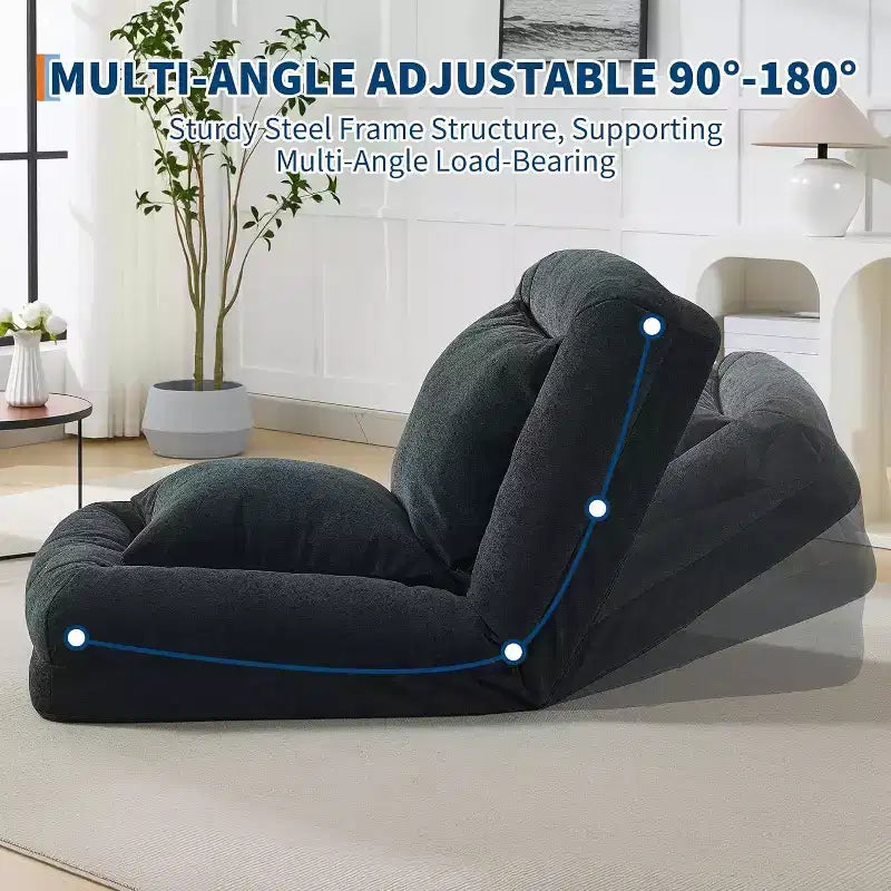 Lit de luxe pour chien Acekool en chenille 5 positions réglable et pliable avec oreillers moelleux, grande chaise longue pour humains et animaux de compagnie