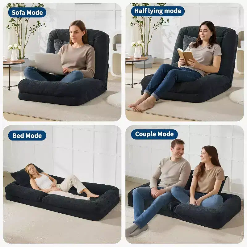 Lit de luxe pour chien Acekool en chenille 5 positions réglable et pliable avec oreillers moelleux, grande chaise longue pour humains et animaux de compagnie