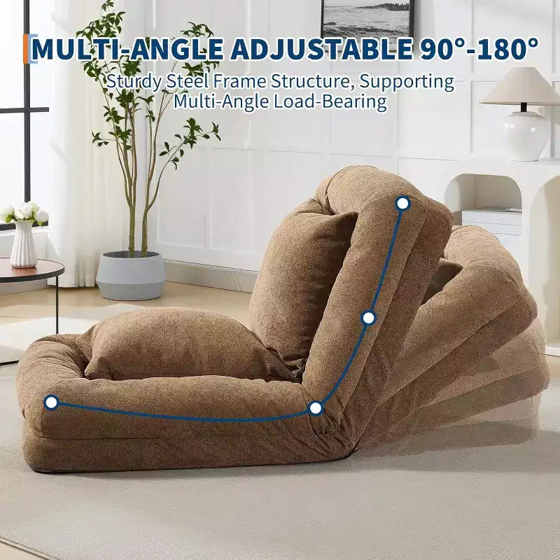 Lit de luxe pour chien Acekool en chenille 5 positions réglable et pliable avec oreillers moelleux, grande chaise longue pour humains et animaux de compagnie