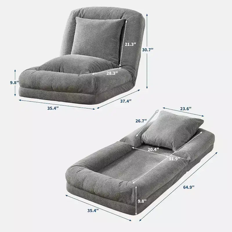 Lit de luxe pour chien Acekool en chenille 5 positions réglable et pliable avec oreillers moelleux, grande chaise longue pour humains et animaux de compagnie
