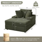Oversized Chaise Lounge Chair Indoor with Storage Ottoman, Upholstered Corduroy Sofa Bed Cloud Couch with 3 Pillows for Living Room, Bedroom